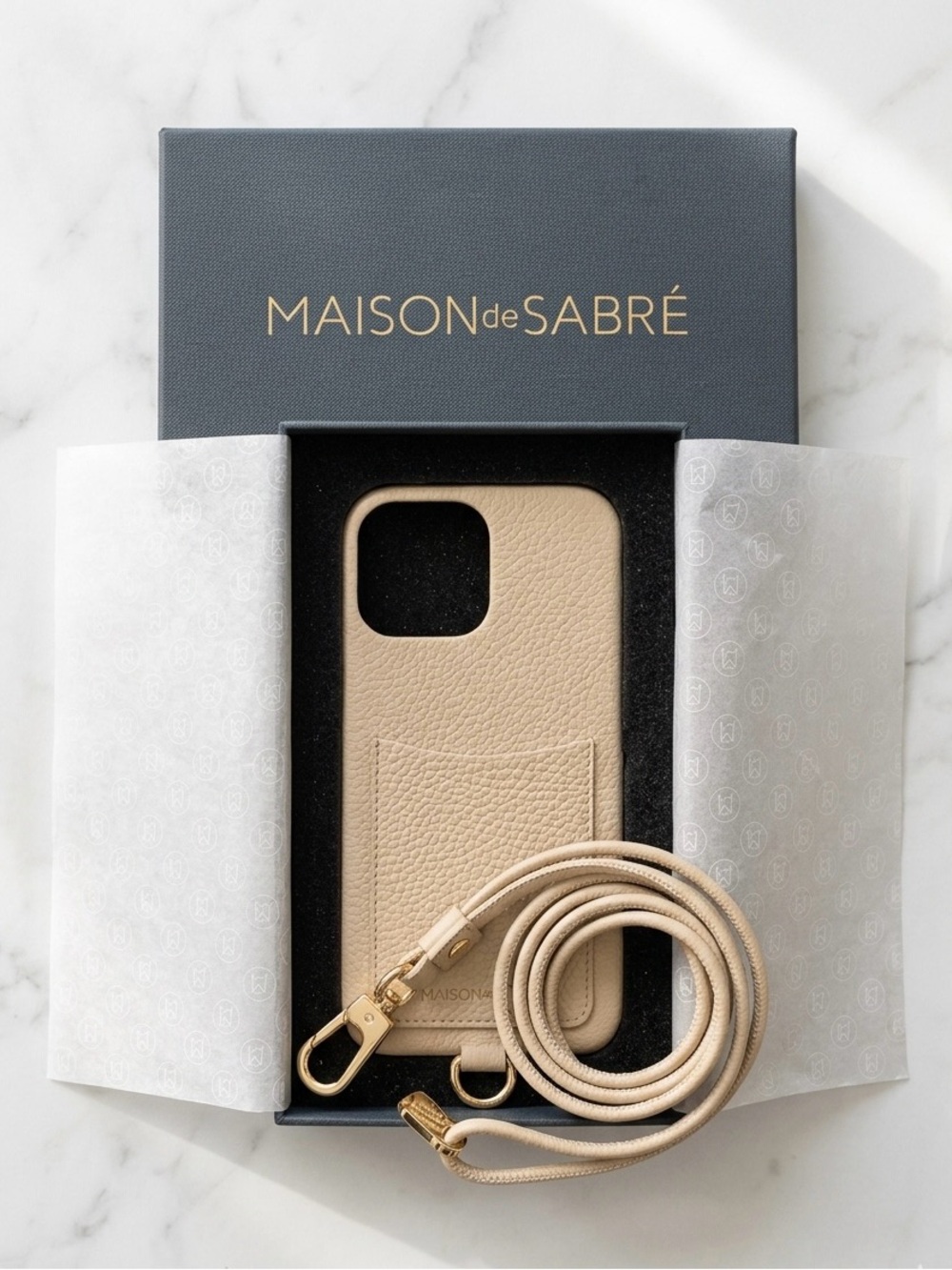 MAISON de SABRÉ Leather Beige Sling Phone Case iPhone 13 Pro Max